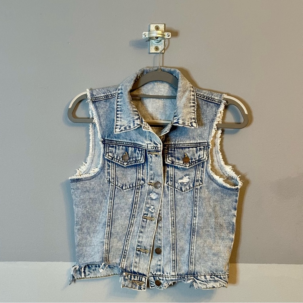 Distressed Denim Vest in Small
